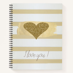 Schattig Glitter Hearts Stripes-I Love You Notitieboek