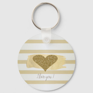 Schattig Glitter Hearts Stripes-I Love You Sleutelhanger