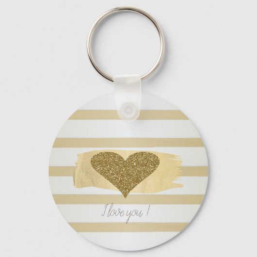 Schattig Glitter Hearts Stripes-I Love You Sleutelhanger (Voorkant)