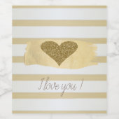 Schattig Glitter Hearts Stripes-I Love You Wijn Etiket (Enkel label)