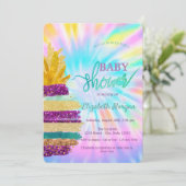 Schattig Glitter Pineappel Tie Dye Baby shower Kaart (Staand voorkant)