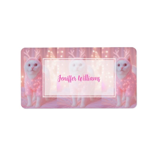 Schattig gloeiend rendier kitty winter fantasie etiket (Voorkant)