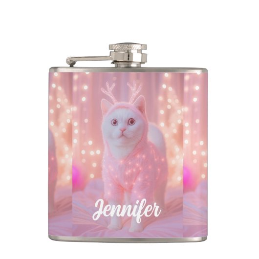 Schattig gloeiend rendier kitty winter fantasie    heupfles (Voorkant)