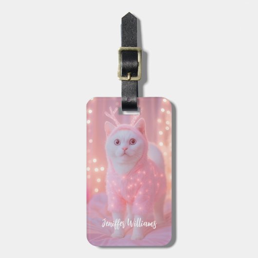 Schattig gloeiend rendier kitty winterfantasie bagagelabel (Voorkant verticaal)