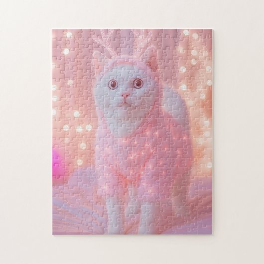 Schattig gloeiend rendier kitty winterfantasie legpuzzel (Verticaal)
