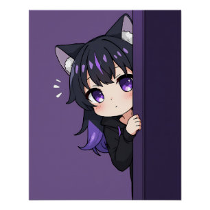 Schattig glurend Neko Chibi – Verlegen paars kat m Perfect Poster