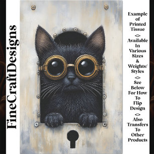 Schattig glurend Steampunk zwart poesje AP4 decoup Tissuepapier