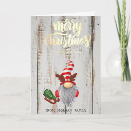 Schattig Gnome Sleigh Wood Merry Kerstry Feestdagen Kaart