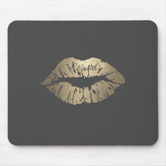 Schattig Gold Glitter Lips-Personalized Muismat (Voorkant)