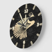 Schattig Gold Peacock Black Damask - Gepersonalise Grote Klok (Hoek)