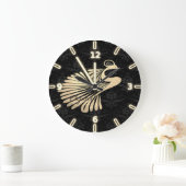 Schattig Gold Peacock Black Damask - Gepersonalise Grote Klok (Huis)
