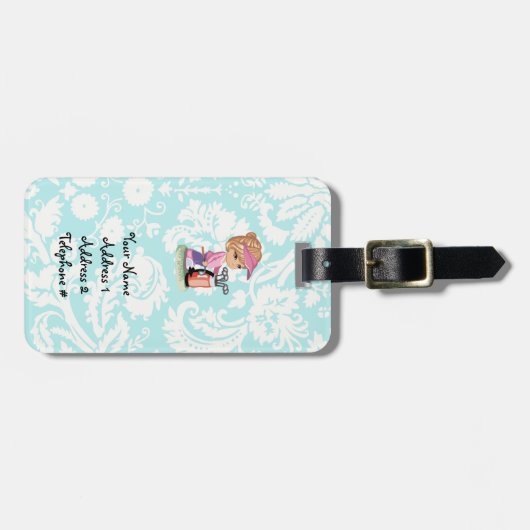 Schattig golf; Damast Patroon Bagagelabel (Voorkant horizontaal)