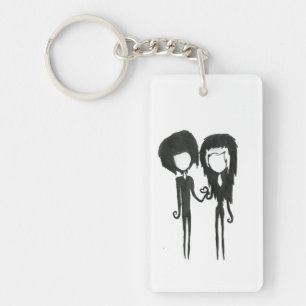 Schattig goth-meisje en -jongen potloodtekening sleutelhanger