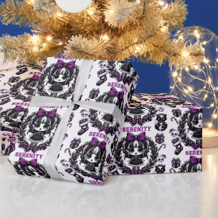 Schattig Goth meisje paars kerstfeest Cadeaupapier