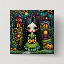Schattig Goth meisje Pompoen Halloween Dorp