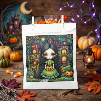 Schattig Gothisch Meisje Pompoen Halloween Dorp Bedankzakje
