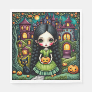 Schattig Gotisch Meisje Pompoen Halloween Dorp Servet