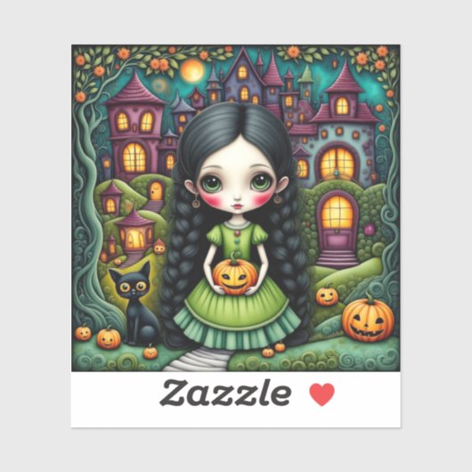Schattig Gotisch Meisje Pompoen Halloween Dorp Sticker (Vel)