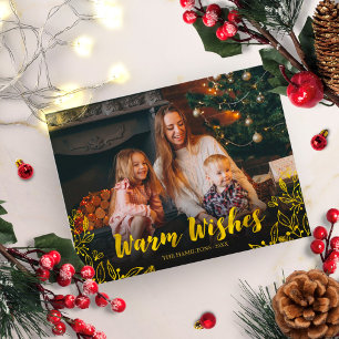Schattig goud folie loof warme wensen foto Kerstmi Briefkaart
