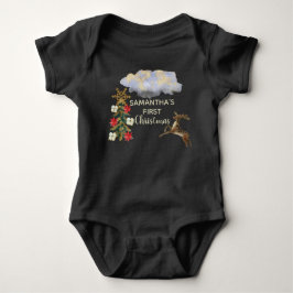 Schattig Goud Groen Boom Hert Wolk Baby 1 Kerstmis Romper
