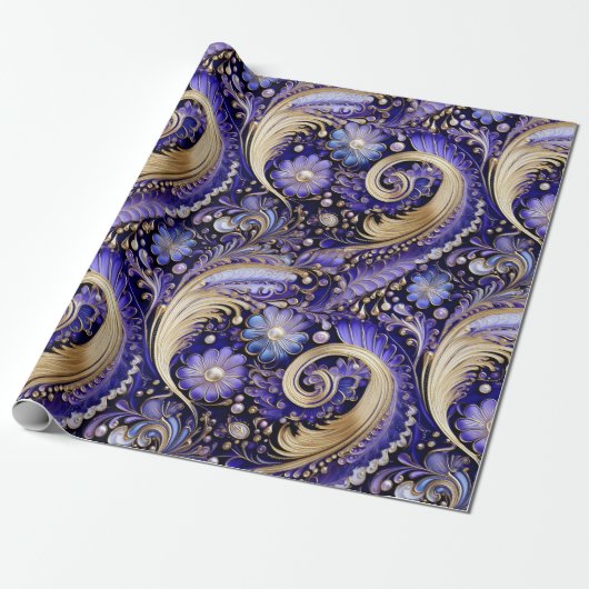 Schattig Goud/Violet/Paisley Kerstmis Cadeaupapier (Uitgerold)