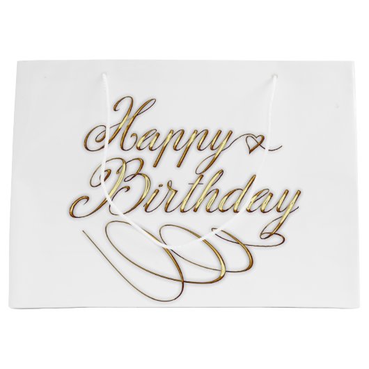 schattig goud wit Happy Birthday party Groot Cadeauzakje (Voorkant)