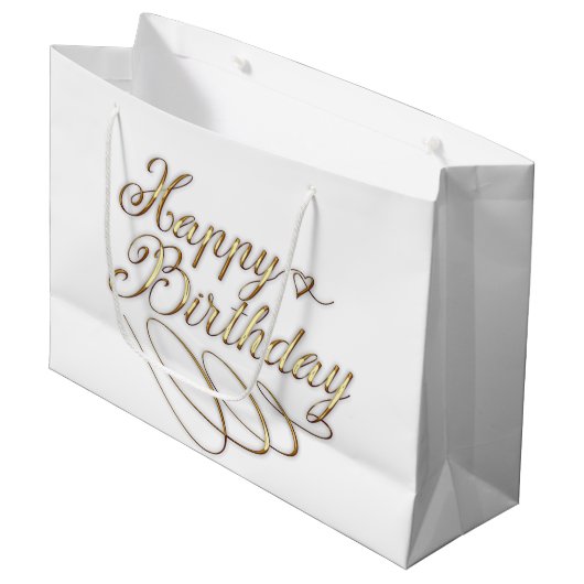 schattig goud wit Happy Birthday party Groot Cadeauzakje (Voorkant Gekanteld)