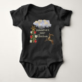 Schattig gouden groene boom hert wolk baby 1 kerst romper (Voorkant)