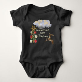 Schattig gouden groene boom hert wolk baby 1 kerst romper