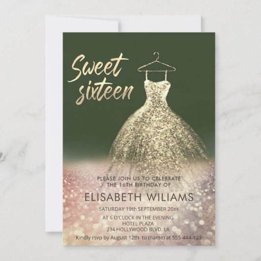 Schattig gouden jurk charmant glittery ombre red i kaart (Voorkant)