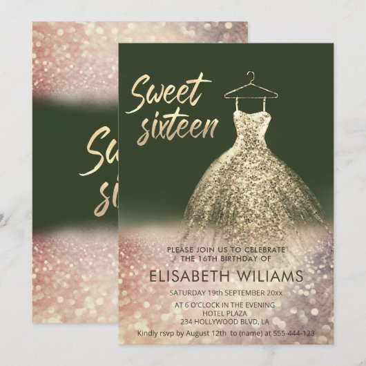 Schattig gouden jurk charmant glittery ombre red i kaart (Voorkant / Achterkant)