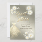 Schattig gouden jurk parel bloemenzoet zestien kaart (Voorkant)