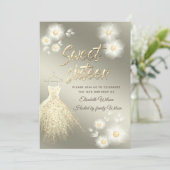 Schattig gouden jurk parel bloemenzoet zestien kaart (Staand voorkant)