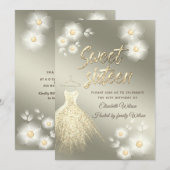 Schattig gouden jurk parel bloemenzoet zestien kaart (Voorkant / Achterkant)