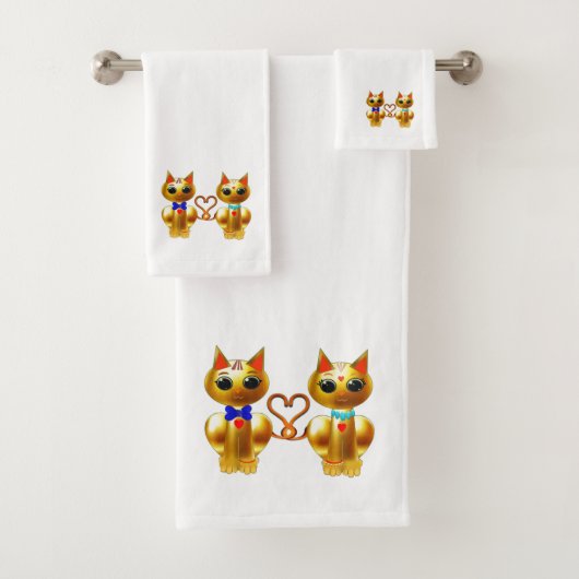Schattig Gouden Kattenkoppel Bad Handdoek (Insitu)