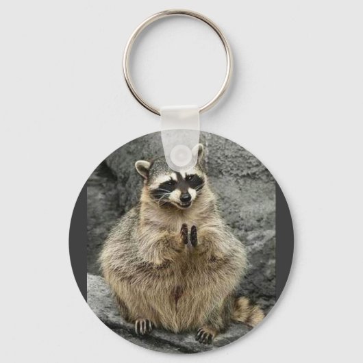 schattig_grappig_dieren_35 RACCOON Praying Sitting Sleutelhanger (Voorkant)