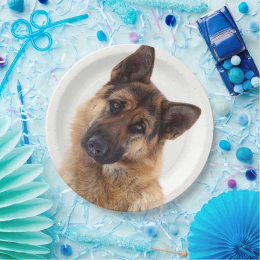 Schattig grappig duits herder portret papieren bordje (Feest)