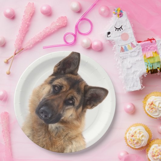 Schattig grappig duits herder portret papieren bordje (Feest)