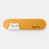 Schattig Grappig Eenvoudig Witte Kat Gele Monogram Persoonlijk Skateboard (Horizontaal)