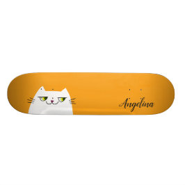 Schattig Grappig Eenvoudig Witte Kat Gele Monogram Persoonlijk Skateboard