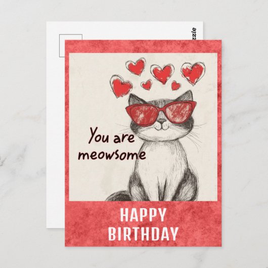 Schattig Grappig Gefeliciteerd Kat Harten Briefkaart (Voorkant / Achterkant)