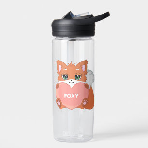 Schattig grappig gelukkig klein vosje houdt van ee waterfles