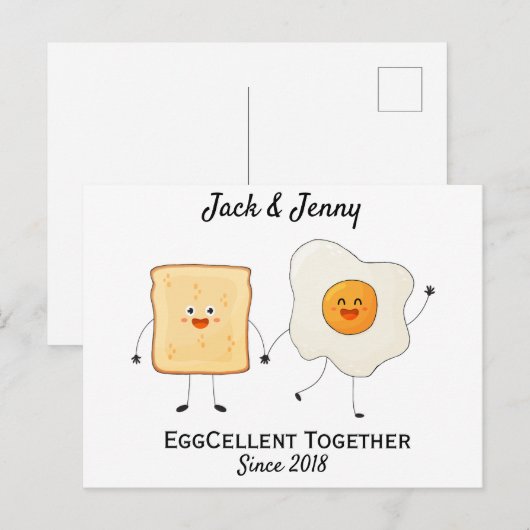 Schattig Grappig Gelukkig Toast Eggcelent Samen    Briefkaart (Voorkant / Achterkant)