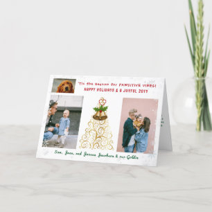 Schattig Grappig Hond Kat Positief 3 Foto's Elegan Feestdagen Kaart