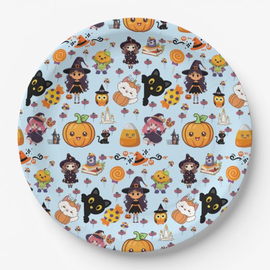 Schattig Grappig Kawaii Halloween Patroon Papieren Bordje (Voorkant)