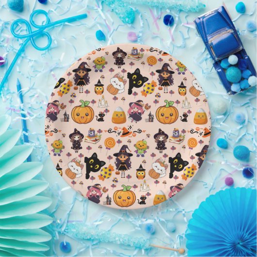 Schattig Grappig Kawaii Halloween Patroon Papieren Bordje (Feest)