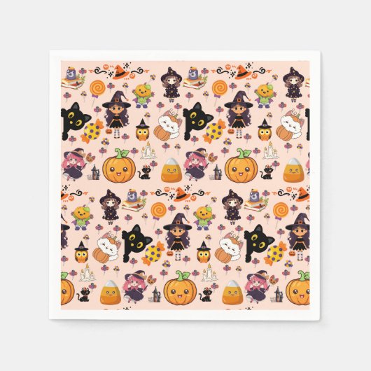 Schattig Grappig Kawaii Halloween Patroon Servet (Voorkant)