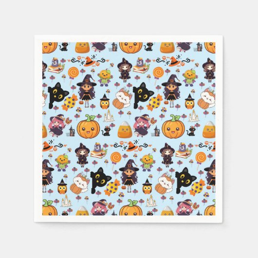 Schattig Grappig Kawaii Halloween Patroon Servet (Voorkant)