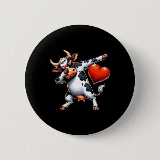 Schattig Grappig Koel Koe Dabbing Hart Valentijnsd Ronde Button 5,7 Cm (Voorkant)