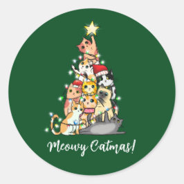 Schattig Grappig Miauwende Kerstkatten Kerstboom Ronde Sticker